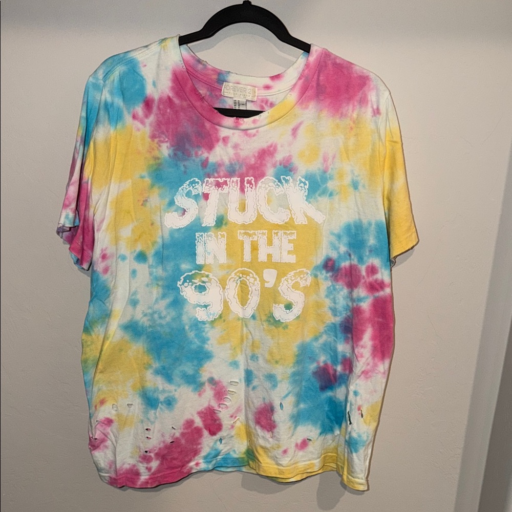 Forever 21 Pink, Blue, and Yellow Tie-Dye Tee